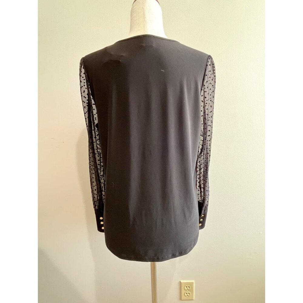 Anne Klein Sheer Puff Sleeve Blouse Womens M Black Stretch Whimsigoth - Picture 2 of 6